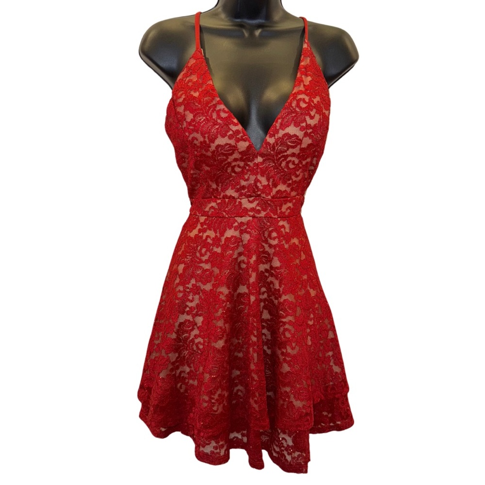 Emerald Sundae red lace a-line mini dress - size XL